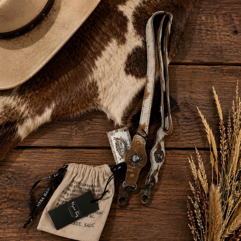 Myra Bag Gulpin Strap Womens Brown White Cowhide Hair-on Hide Concho S-6808 New